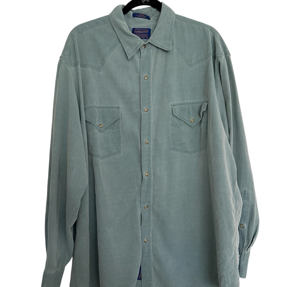 Pendleton Teal Silk/Cotton Button Down Shirt - image 1